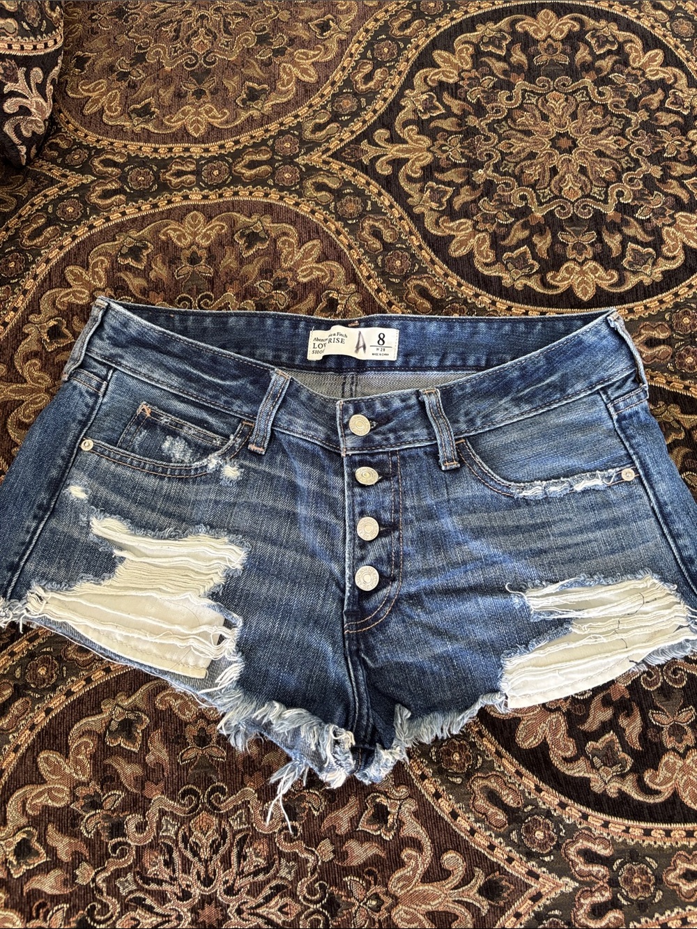Abercrombie & Fitch Medium Blue Frayed Hem Denim Shorts - Picture 3 of 3